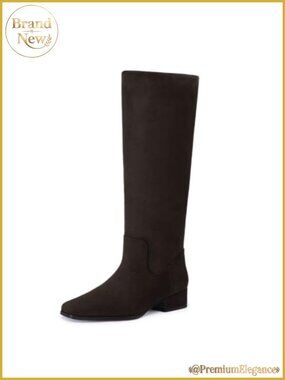 Suede Knee High Boots Women Low Heel Square Toe Tall Fall Boots